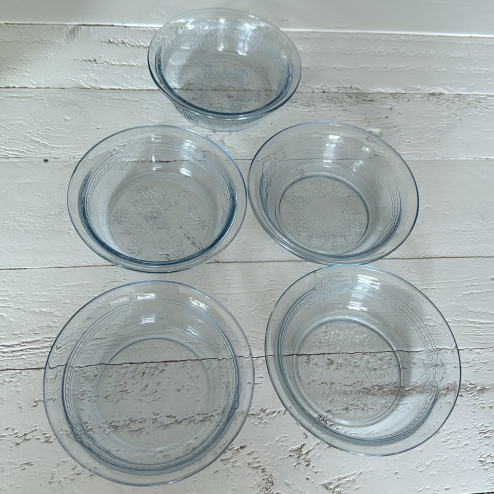 VIntage Fire King Philbe Sapphire Blue Glass berry bowls X5 paisley 4.5”
